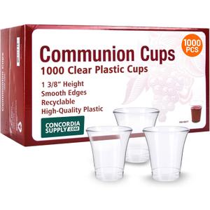 Concordia Supply Communion Cups - 1-3/8" Recyclable Hard Plastic Cups w/Smooth Edges & Fits Standard Holy Communion Trays for Church Services, Fellowship & Santa Cena, (1000 Count) (Transparent)