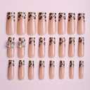 Press on Nails Medium Square French Tip Fake Nails False Nails with Bow Leopard Print Designs Full Cover Acrylic Nails Stick on Nails Glossy Glue on Nails for Women Girls 24Pcs