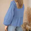 PRETTYGARDEN Women's Spring Fall Babydoll Peplum Blouse Shirt Puff Long Sleeve Bow Tie Front Trendy Cute Y2K Going Out Tops (S)