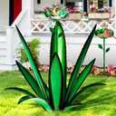 [2024 Upgraded] Large Metal Agave Yard Art, Rustic Sculpture, Hand Painted Metal Agave Plants with Bird Feeder, Garden Sculpture Statue Outdoor Decor (Green)