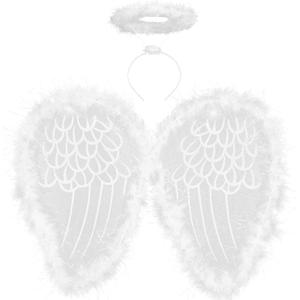 DERAYEE Angel Wings and Halo for Kids, Feather Angel Costume White Fairy Angel Wings Headbands for Adult Girls Christmas Cosplay Party