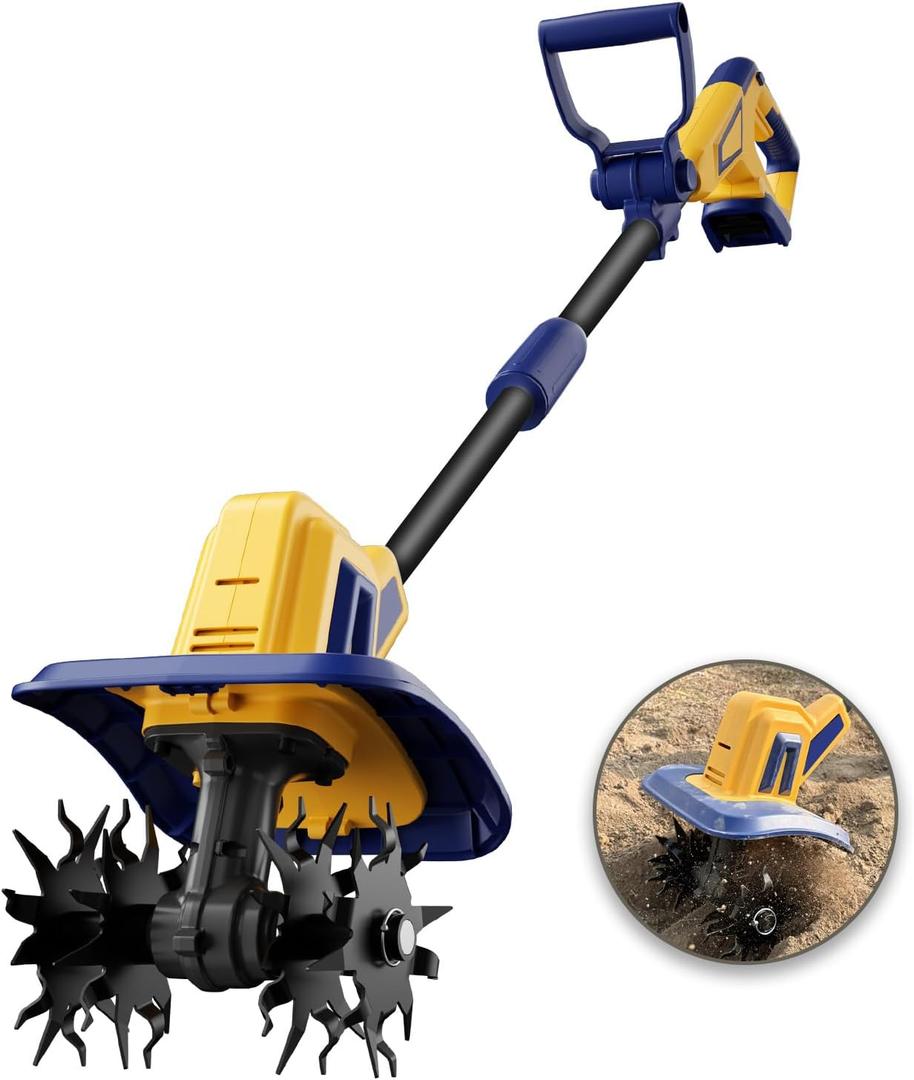 Cordless Tiller Cultivator Compatible with Dewalt 20V Battery(Tool Only), Electric Garden Tiller w/270 RPM, 48 Steel Tines, 8.7" Tilling Width, 6.3" Depth, Portable Rotary Tiller