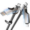 4-in-1 USB C Cable 60W 5FT Lightning Cable Fast Charging Flat Nylon Braided for iPhone iPad Charger Cord [480Mbps Data Sync] Multi Charge Wire Combo with Lightning/Type C/USB A Port