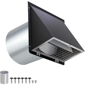 4 Inch Dryer Vent Cover Outside,4" Dryer Vent Cover Outdoor,Dryer Wall Vent Exhaust Vent Cover,Hooded Wall Vent with Screen & Damper,Exterior Dryer Vent Hood Cap for Duct,Exhaust Fan,Galvanized Steel