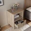 Nightstand Night Stand with Drawer Storage, Large Modern Wood Bed Side Table with Fluted Panel, Mid Century Farmhouse Sofa Couch End Table for Bedroom (Nature Wood, 20 * 15Inch /1 Piece)