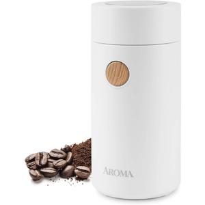Aroma Housewares Mini Coffee Grinder and Electric Herb Grinder with 304 Stainless Steel Grinding Blades and a See-through Lid (40 g.), White, 40g