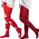 Aaronano 2 Pairs Girls Patterned Red Tights Christmas Holiday Stockings Kids Snowflake Printed Tights for Girls 4-10t (Medium)