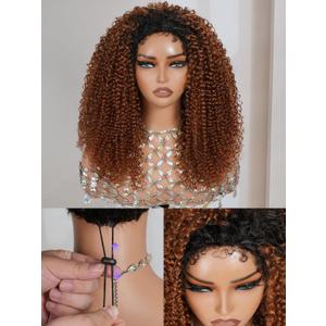 T1B/30 Ombre Brown Kinky Curly Half Wig | 10" Human Hair Drawstring | Flip Over Glueless Install | Seamless 4C Hairline | Wear & Go | Gym-Proof | No Gel
