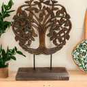 VANIYA CRAFTS Wooden Carved Handmade Tree Design Engraved Table Decor Table Sculpture Home Decor Statue for Living Room, Bedroom, Office Desktop, Cabinets (Walnut)