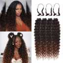 KRALER Feather Crochet Hair Extensions for Women 18 Inch 100 Strands Miracle Knots Feather Crochet Hair Pre-Separated Invisible Synthetic Curly Deep Wave Crochet Hair(100strands Ombre Brown)