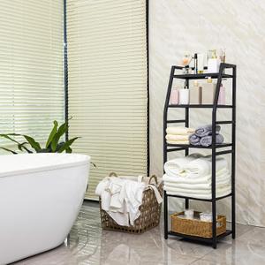 Aquzee 5-Tier Bathroom Shelf, Tall Towel Storage Rack for Bathroom, Standing Shelving Metal Units, Height Adjustable Shlef Display Rack for Laundry Bathroom Kitchen, 15.75”W x 11.81”D x 47.24”H