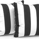 LVTXIII Outdoor Throw Pillows 18x18 Patio Waterproof Square Pillows with Piping Fade Resistant Accent Pillow for Spring Summer Garden Decoration, Set of 2, Cabana Black