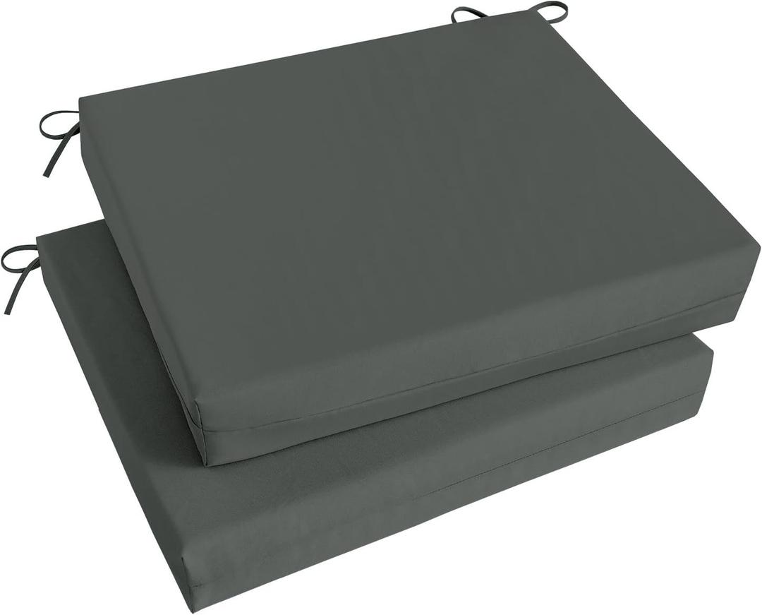 Basic Beyond Outdoor Chair Cushions Set of 2, Square Corner Outdoor Cushions for Patio Furniture, Water Resistant Patio Chair Cushions with 2 Ties, 18.5x16x3, Charcoal Grey