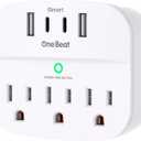 1 Pack Multi Plug Outlet Splitter with USB, Surge Protector Outlet Extender with 3 Wall Outlets 4 USB Wall Charger(2 USB C), 490 Joules, ETL Listed, Small Outlet Adapter Plug Extender for Travel,White