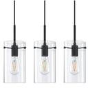 3 Pack 1 Light Indoor Mini Hanging Kitchen Island Pendant Ceiling Light 5.36" Clear Glass Chandelier Shade Fixture,Black Finish for Bar Dining Room Bedroom Over Sink