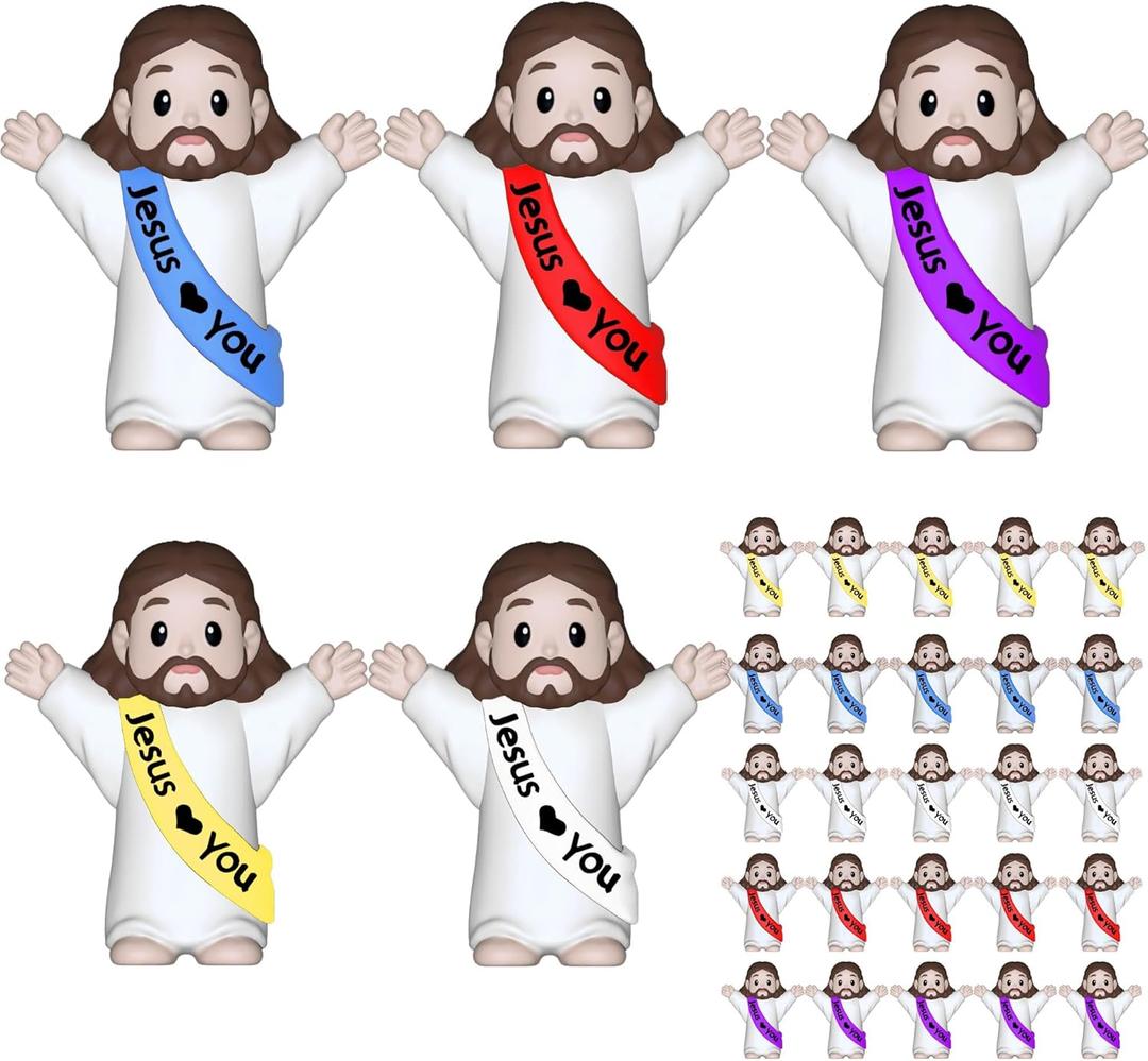 25 Pcs Little Jesus FiguresMini Jesus Figurines Tiny Statues for Easter Egg Stuffers to Hide and Seek Sunday School Religious Party Share Vibrant Color