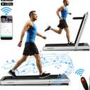 SuperFit 4.75HP 2 In 1 Folding Treadmill W/Remote APP Control Silver