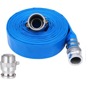2" x 50ft PVC Lay Flat Discharge Hose With Aluminum Camlock C & E Fittings, Cam Lock Fitting Type F included, Heavy Duty Reinforced Pump Backwash Hose Assembly (2 in x 50ft)