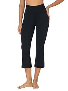 Sunzel Sunzfly Mini Flare Capris Leggings for Women, High Waist Bootcut Yoga Pants, Tummy Control Cropped Flared Workout Pant 21" Black Small