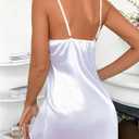 Women's Lace Satin Babydoll Lingerie Bowknot Spaghetti Strap Split Chemise Nightgowns Sleep Dress (White, S)