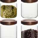 16oz Glass Airtight Food Storage Jars with Acacia Wood Lid - Kitchen Canisters for Coffee,Tea,Sugar,Spices,Herbs,and Candy - Airtight, and Stylish for Pantry or Countertop (4PCS)