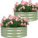 Galvanized Raised Garden Bed- 2Pcs 3x3x1FT Metal Planter Boxes Outdoor | Round Steel Raised Bed Kit & Fire Pit Ring for Gardening with Protective Tape, Gloves for Vegetables, Flower (Green)