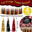 4P Red-Black Gold Foil Fringe Tassel Banner Garland Metallic Tinsel Streamers Wall Hanging Curtain Backdrop Banners for Parade Floats, 2025 Graduation Decorations, Baby Bridal Shower Party Decoration