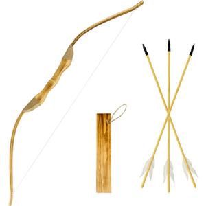 Basbon Youth Wooden Bow and Arrow Set, 40 Inch Handmade Wooden Bow and Arrow Cosplay Costume Prop Archery Set Games Toys, 1 Bows 1 Quivers and 3 Feather Arrows, Gifts for Kids Youth Boys and Girl