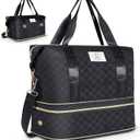 Geestock Weekender Bag with Shoe Compartment for Women, Expandable Overnight Duffle Bag, Carry On Personal Item Bag for Travel, Gym, Hospital, Included Storage Pouch & Adjustable Straps, Black