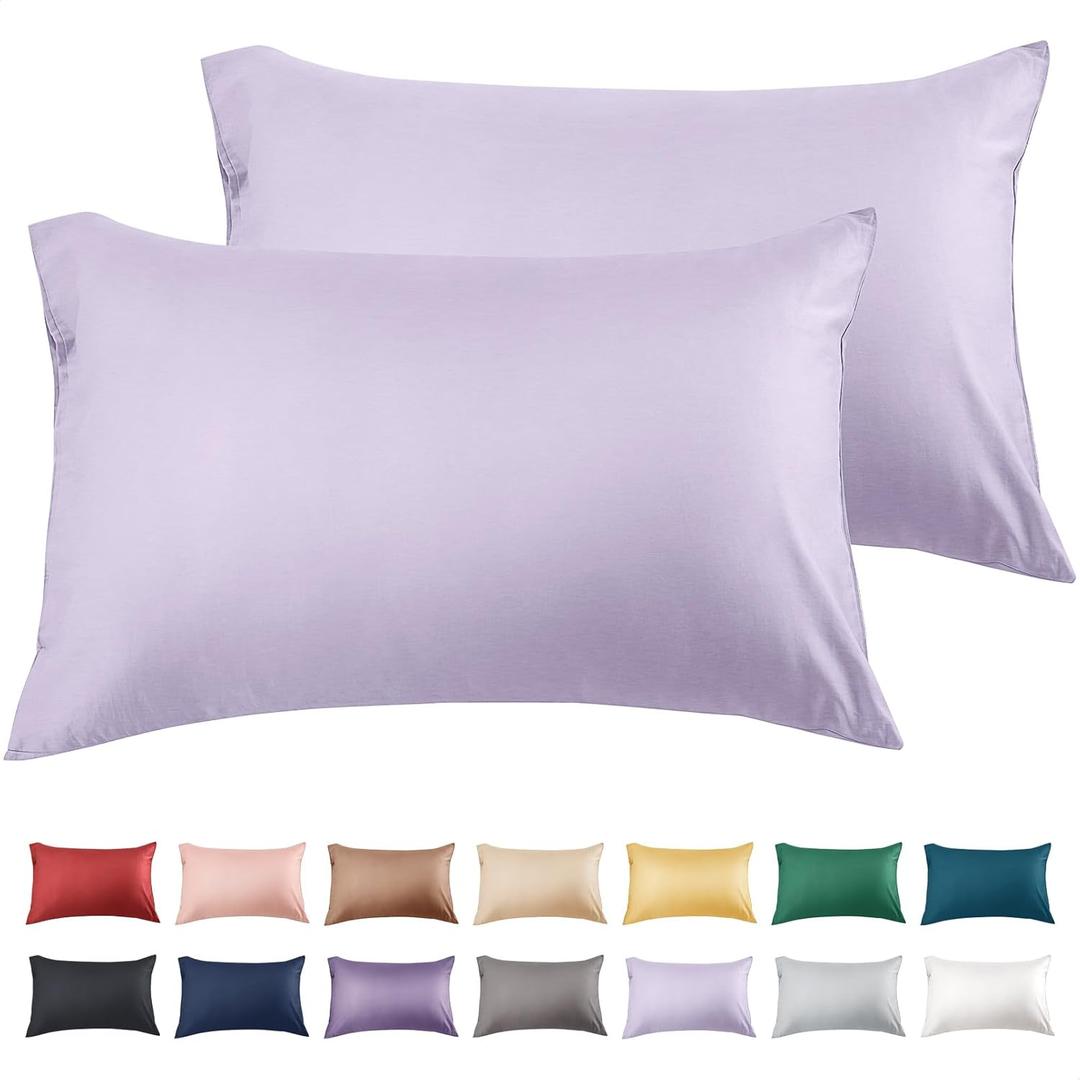 Warmstar 100% Cotton Toddler Pillowcase Set of 2, 600 Thread Count 13x18 Toddler Pillowcases Soft & Breathable, Cotton Travel Pillow Case Cover 13"x 18" with Envelope Closure,Light Purple