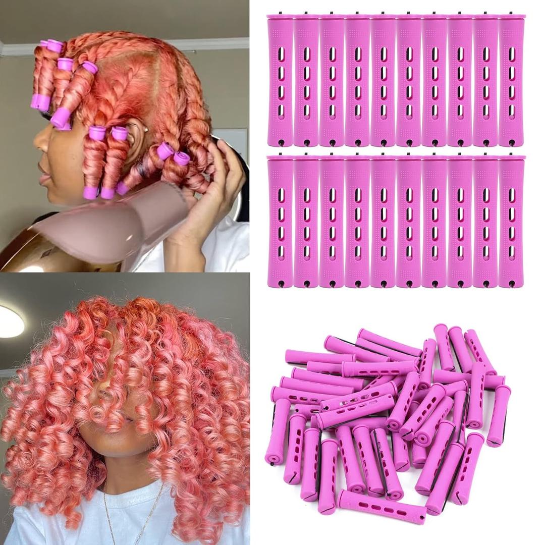 20pcs Women's Perm Rods Set for Natural Hair: 2 Sizes Cold Wave Hair Rollers for Curling and Styling All Hair Lengths - DIY Hairdressing Tools (Purple) (1 Count (Pack of 20))