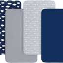 4 Pack Pack and Play Fitted Sheets, 24" x 42" Compatible with Guava Lotus Travel Crib and Other Travel Light Playard Mattress, Ultra Soft and Skin-Friendly, Navy Cloud