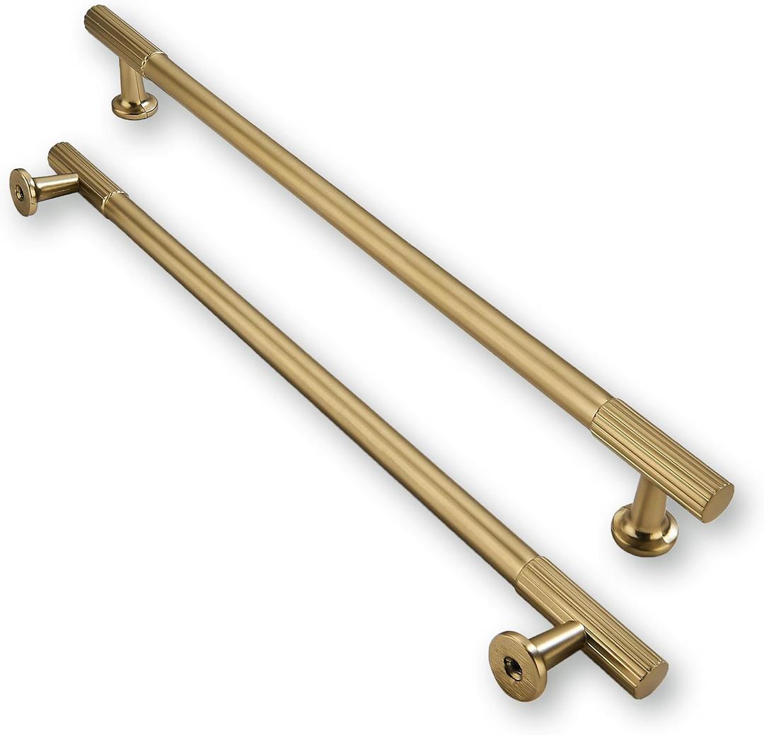 khtumeware 10 Inch Hole Center 5 Pack,Brushed Brass Cabinet Pulls Heavy Duty Soild Warm Brass Kitchen Drawer Handles Cabinet Hardware for Cupboard Drawer Handles Dresser Pulls