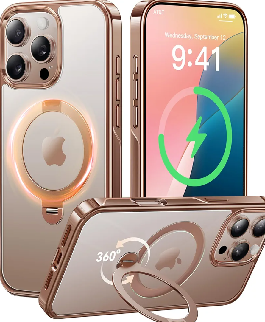 CASEKOO for iPhone 16 Pro Max Case Desert Titanium 360 Spin Magnetic Stand, Compatible with Magsafe, 16FT Military Protection, Slim Hand-Polished Frame Titanium Alloy Sturdy Stand 6.9", Rose Gold