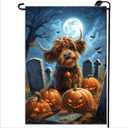Happy Halloween Garden Flag 12x18 Double Sided, Small Burlap Holiday Graveyard Pumpkin High Cow Garden Flags for Outside Halloween Decorations Outdoor Yard Lawn Porch Dcor