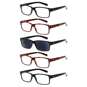 NORPERWIS Reading Glasses 5 Pairs Quality Readers Spring Hinge Glasses for Reading for Men and Women (2 Black 2 Tortoise 1sun, 3.00)
