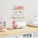 2 Pack Stackable Storage Kitchen Laundry Pantry Organizers,Trash Bag Holder Wall Mount,Garbage Bag Dispenser with Bamboo Top,White Large and Small