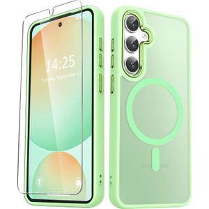 YENAPOON for Samsung Galaxy S25 Case, Matte Magnetic Phone Case with 1 Screen Protector, Support for Magsafe, Translucent Frosted Shockproof Protective Cover for Samsung Galaxy S25, Mint Green | Matte, Magnetic, Support for Magsafe, Translucent, Frosted