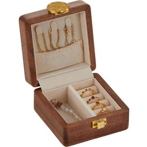 Travel Jewelry Case Wood Small Jewelry Box for Women Wood Jewelry Organizer Storage Holder For Earrings Rings Necklaces Velvet Wooden Jewelry Box With Lock