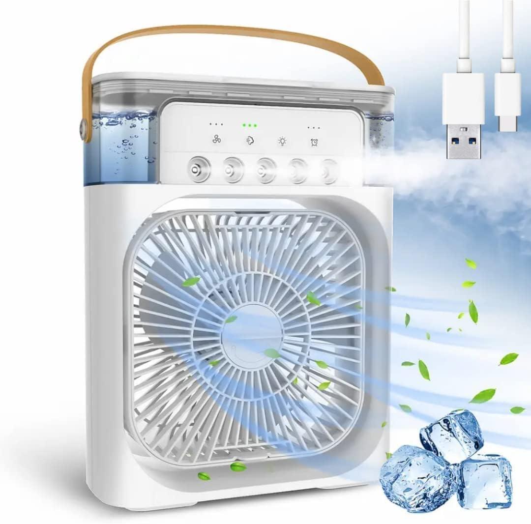 Portable Fan 3 in 1 Mini Air Conditioner Humidifier and Air Conditioner with LED Water Tank 600ml 3 Wind Speeds and 5 Hole Sprayer (Pink) (flower butterfly lily:pink)