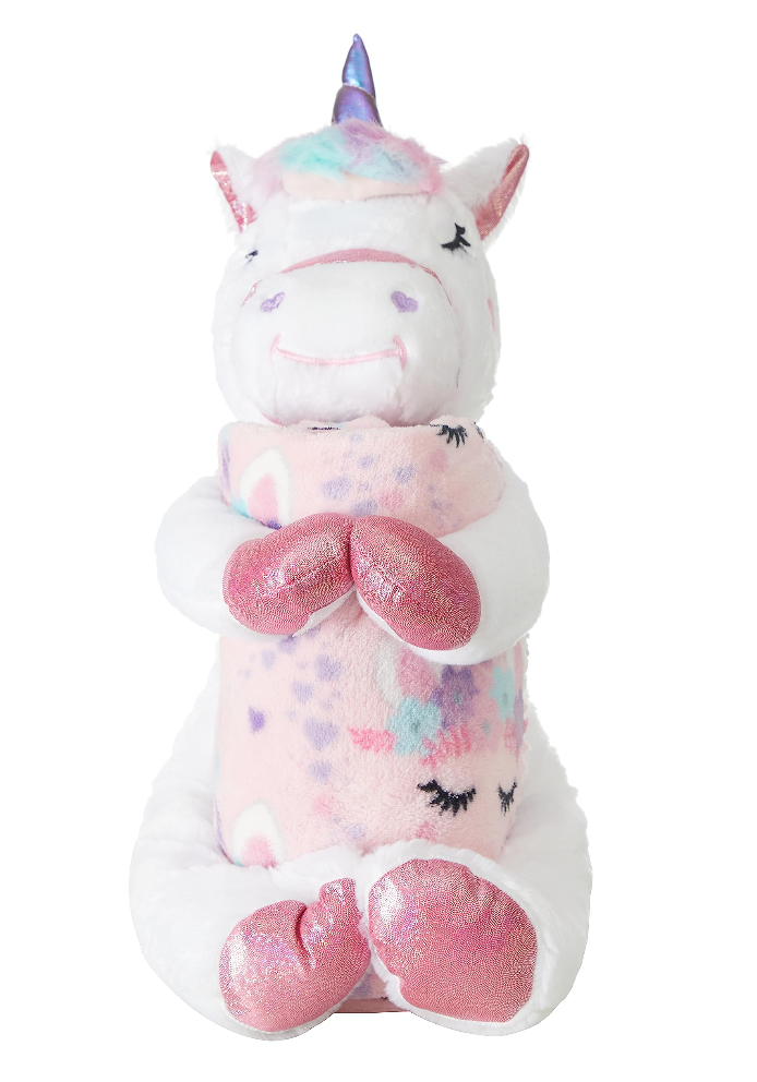 Your Zone Huggable Plush Unicorn And Throw (50X60) Set White & Pink Girls