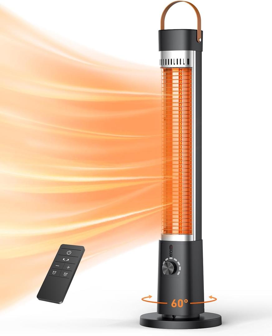 Patio Heater for Outdoor Use, Infrared Electric Outdoor Heater, 1500W Instant Heating, 60-Degree Oscillation, 9 Heat Levels, 9H Timer, Remote, for Garage, Backyard, Large Room, Indoor, 32.1”, Jet