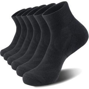 Lapulas 6 Pack Men's Ankle Socks with Cushion, Cotton Quarter Socks for Sport Training Running (Large, Black)