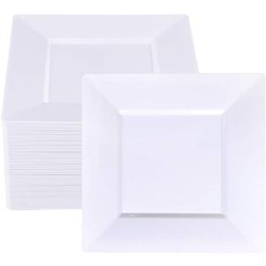 bUCLA 60Pieces White Plastic Plates  7inch White Square Plates- Premium Disposable for Party & Wedding