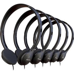 5 Pack Bulk Wired Headphones, On Ear with 3.5mm Jack, 4ft Tangle Free Cable, Comfortable Fit, Affordable and Cost Effective, Ideal for School Classroom Testing Students Events Groups, Black