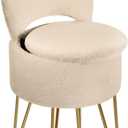 GREENSTELL Vanity Stool Chair with Storage and Folding Back, 15.7" x 15.7" x 19.5" Faux Fur Soft Ottoman for Adults, 4 Metal Legs with Anti-Slip Feet, Furry Padded Seat for Makeup, Bedroom, Camel