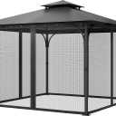VEVOR Gazebo Netting Replacement, Fit Most 10 x 10 x 6.5 FT Gazebo Curtain, Outdoor Garden Net, 4-Panel Sidewall Mesh Net, Patio Midge Netting with Double Zipper, Canopy Screen (Netting Only)