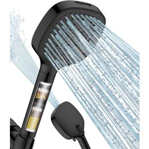 MakeFit Filtered Shower Head with Handheld, 7 Modes High Pressure Handheld Showerhead with Filters, Detachable Shower Heads Water Softener Filters Beads for Hard Water - Remove Chlorine & Heavy Metals (Black)