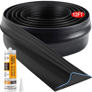 Jin&Bao Universal Garage Door Threshold Seal Strip 12FT Kit, Bottom Waterproof Rubber Weather Stripping ReplacementBlack, 1 Adhesive