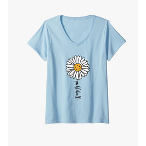 Womens Pickleball Daisy Flower V-Neck T-Shirt,XL